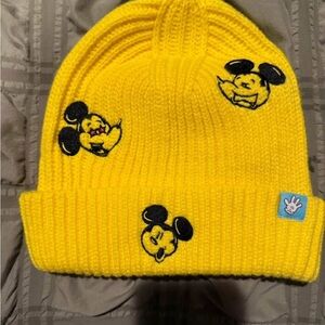 Disney Yellow Knit Hat with Mickey Mouse Patches